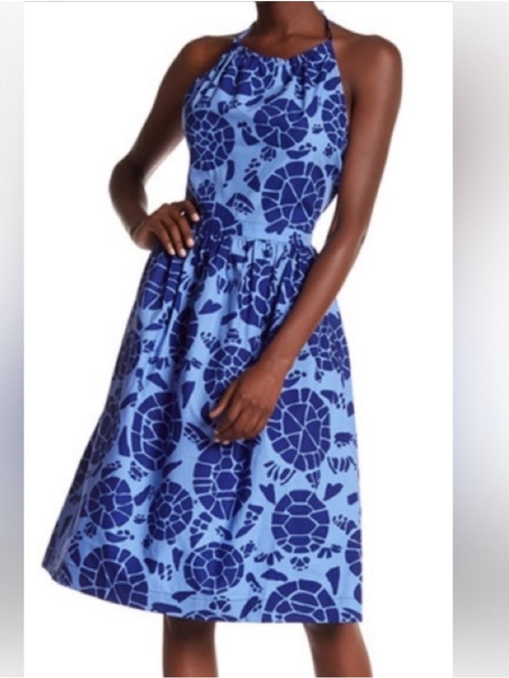 Kate Spade New York Halter Dress Navy Blue Women Size 10 Turtle Print